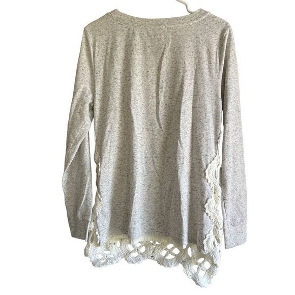 Sundance Top Womens M Crochet Front Long Sleeve Knit Gray Cream Multi Crew Neck - Picture 2 of 7
